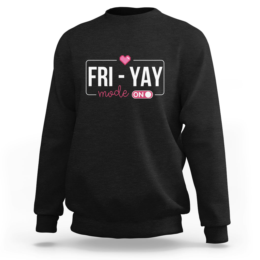 Black sweatshirt with 'FRI-YAY' graphic and heart on chest