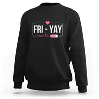 Black sweatshirt with 'FRI-YAY' graphic and heart on chest