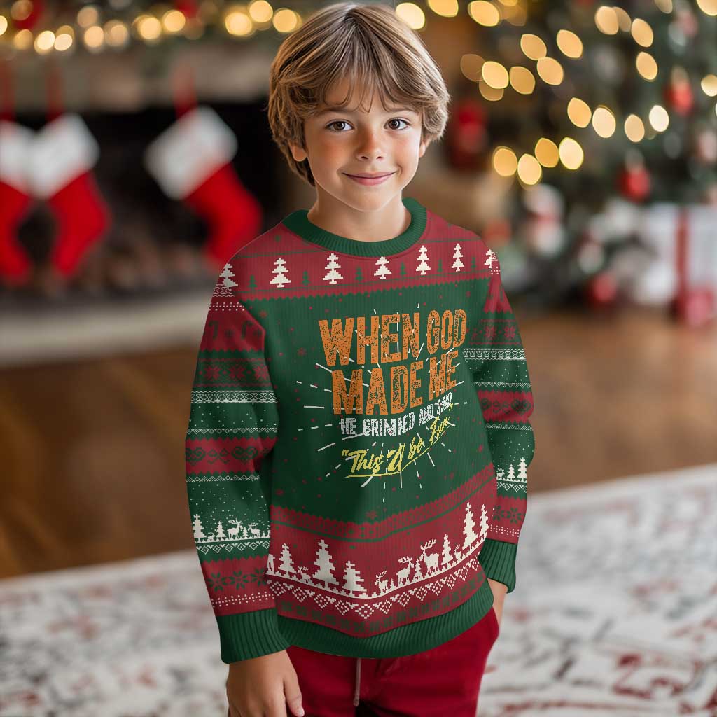 Funny When God Made Me He Grinned And Said This'll Be Fun Knitted Sweatshirt - Wonder Print Shop