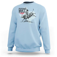Light blue crewneck sweatshirt with western bull rider graphic and text logo