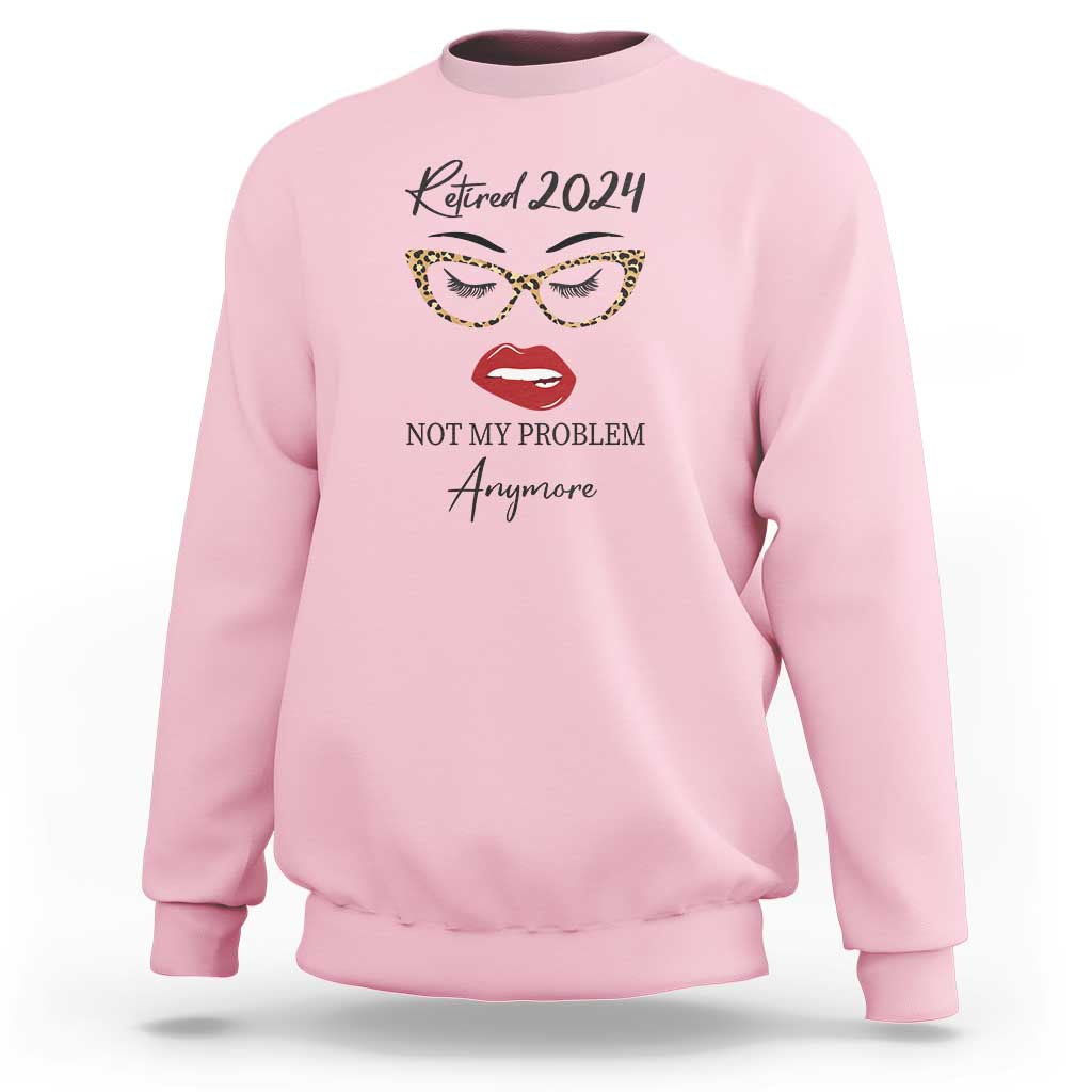 Light pink retirement sweatshirt with 'Retired 2024' and face slogan graphic