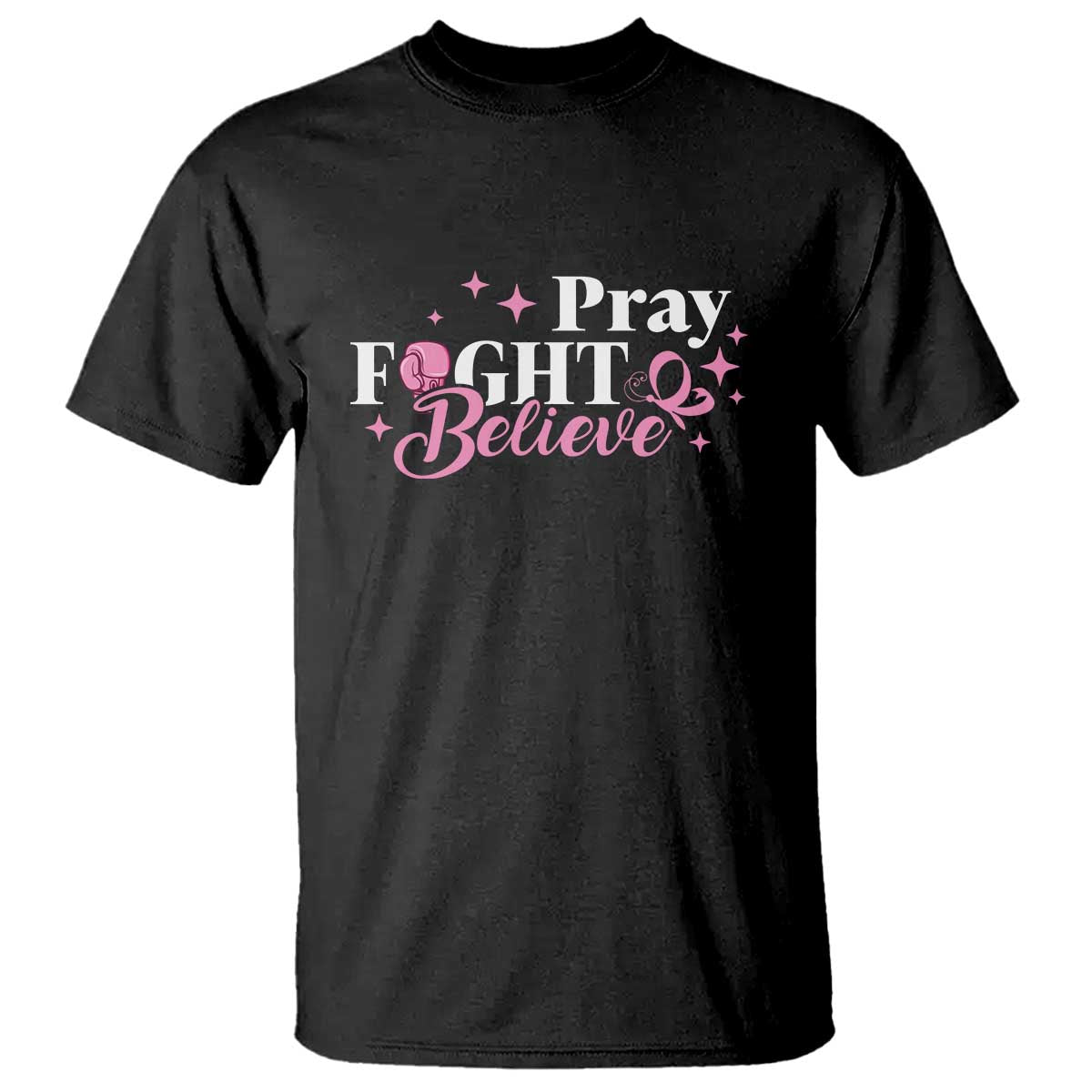 Breast Cancer Awareness T Shirt Pray Fight Believe Boxing Glove Pink Ribbon Butterfly - Wonder Print Shop