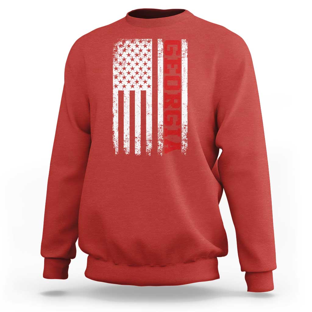 Vintage Georgia American Flag Sweatshirt Distressed Varsity Aesthetic Letters GA State