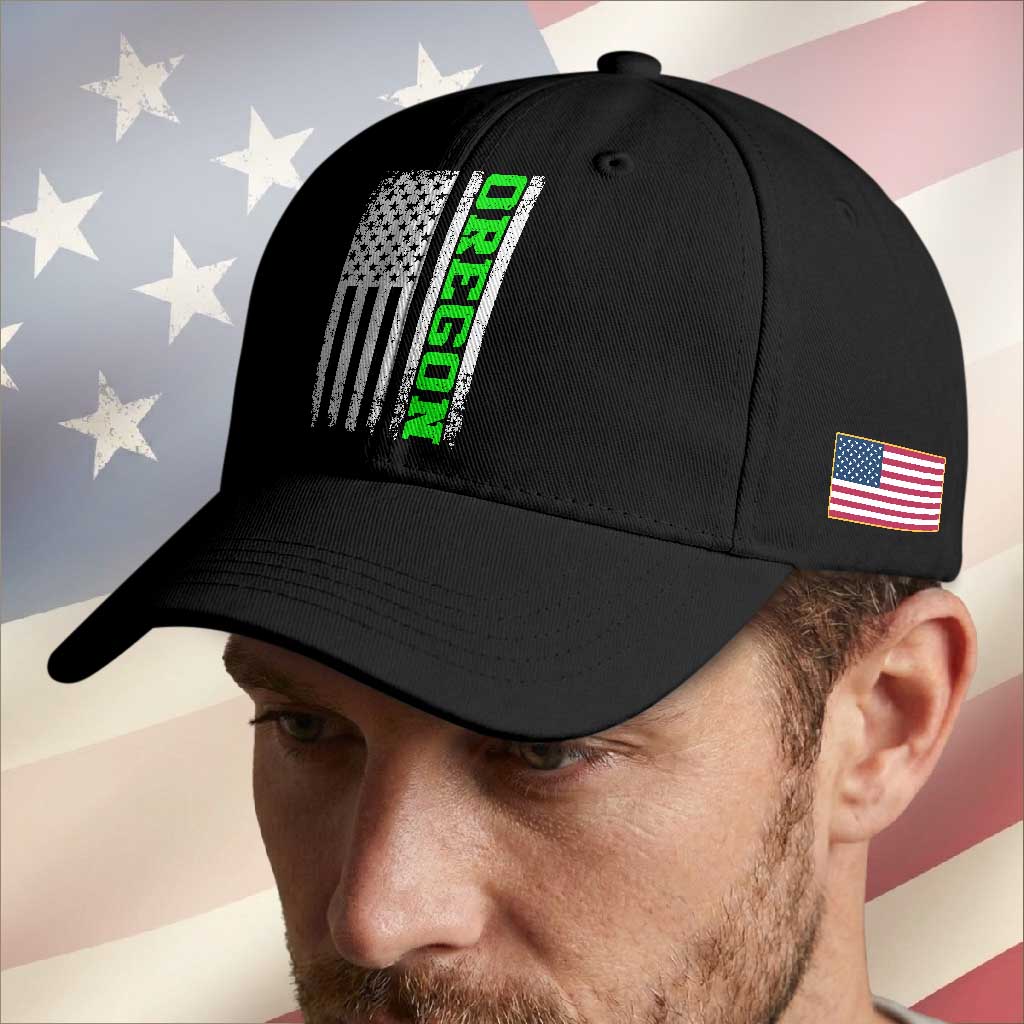 Vintage Oregon American Flag Baseball Cap Distressed Varsity Aesthetic Letters OR State