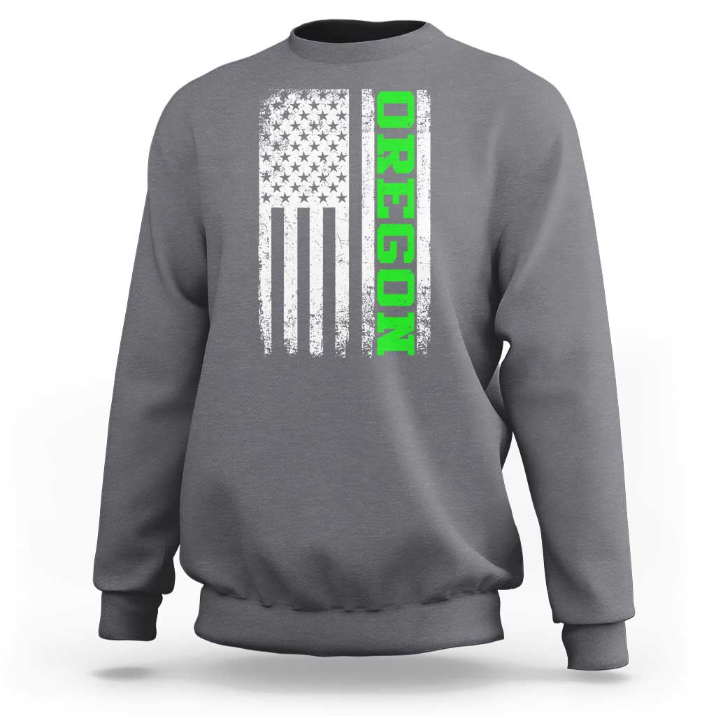 Vintage Oregon American Flag Sweatshirt Distressed Varsity Aesthetic Letters OR State