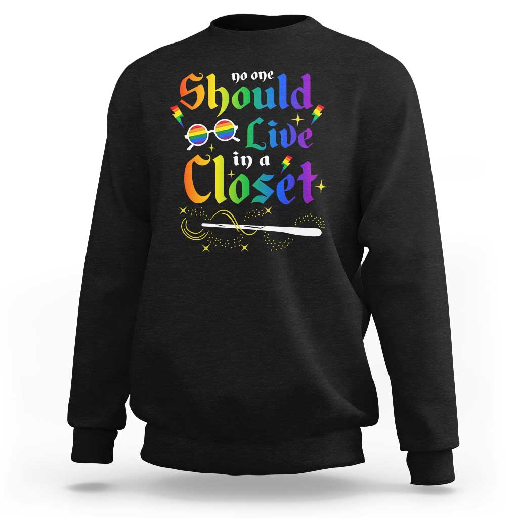Black LGBT sweatshirt with multicolor rainbow glasses and closet graphic on chest