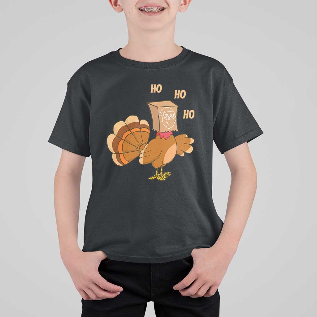 Funny Thanksgiving Christmas Triple Ho Santa Turkey T Shirt For Kid - Wonder Print Shop