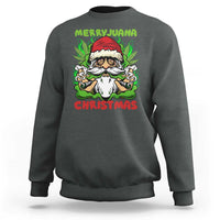 Dark heather gray crewneck sweatshirt with 'Merry Juana Christmas' graphic Santa and leaves