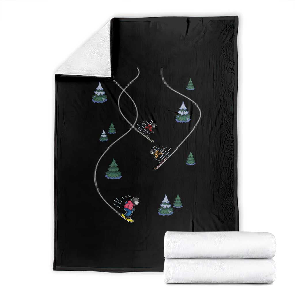 Funny Pixel Ski Snowboard Winter Sport Game Lover Throw Blanket - Wonder Print Shop