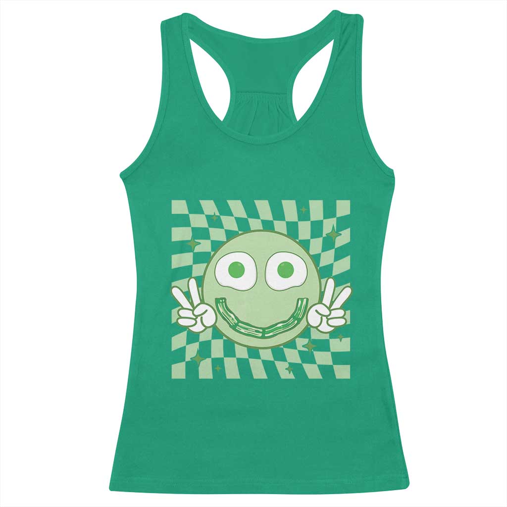 Funny Green Smile Face Eggs Bacon Breakfast St Patrick's Day Racerback Tank Top