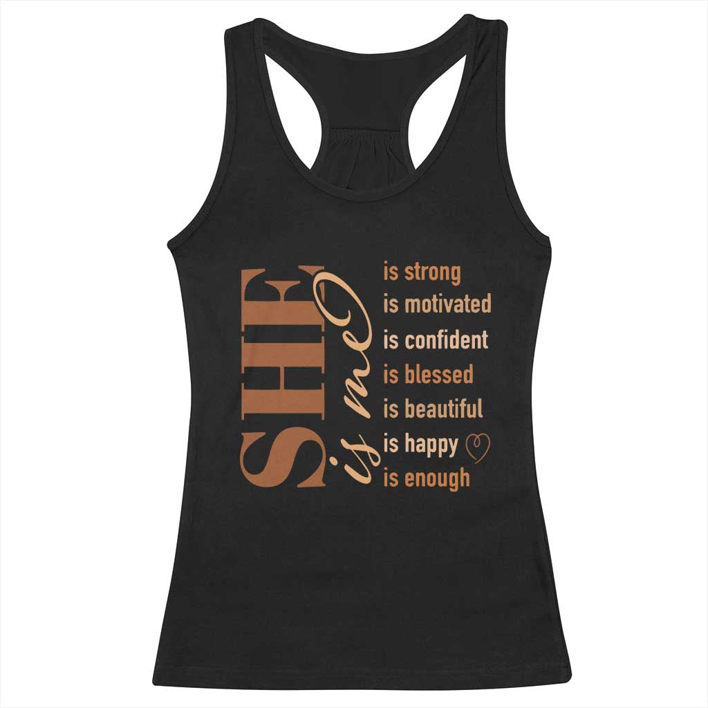 Woman Affirmation Racerback Tank Top She Is Strong Motivated Confident Blessed Beautiful Melanin Color