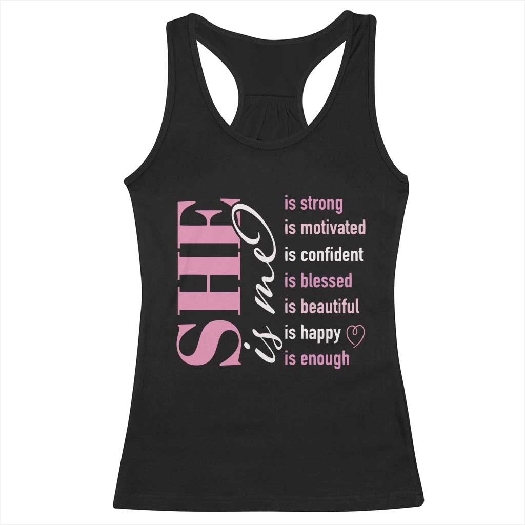 Woman Affirmation Racerback Tank Top She Is Strong Motivated Confident Blessed Beautiful