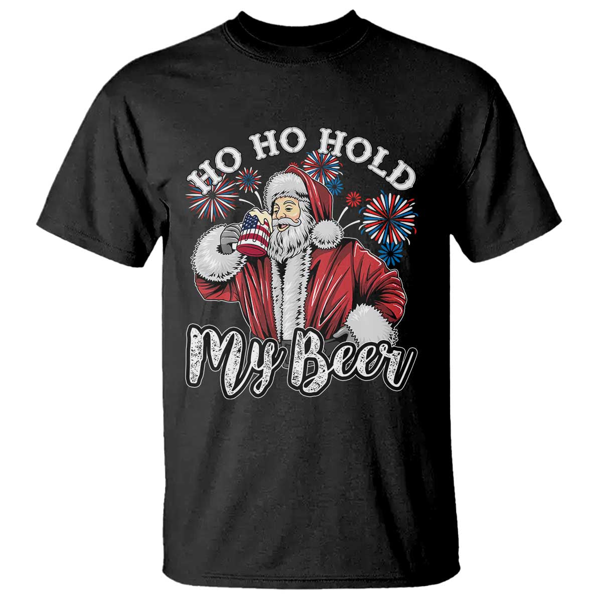 Christmas In July T Shirt Ho Ho Hold My Beer Summer Santa USA Flag 4th Of July - Wonder Print Shop