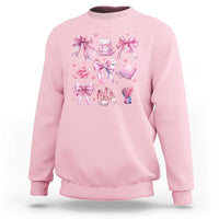 Light pink school sweatshirt with pink bow-heart backpack and bows graphic