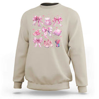 Sand school sweatshirt with pink bow-heart backpack and cute bows graphic