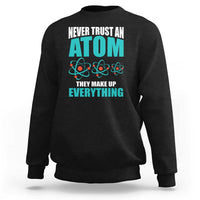 Black science sweatshirt with large atomic graphic and text on back