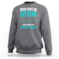 Charcoal gray science sweatshirt with atomic graphic and back text