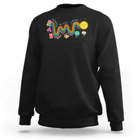Black sweatshirt with front rainbow wavy graphic and flower chick design