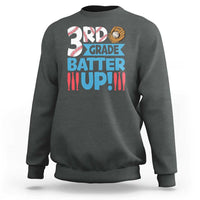 Dark heather baseball sweatshirt with 3rd grade batter up graphic, crew neck and long sleeves