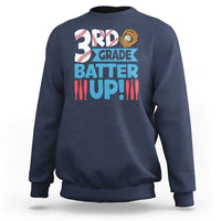 Navy baseball sweatshirt with 3rd grade batter up graphic, crew neck and long sleeves