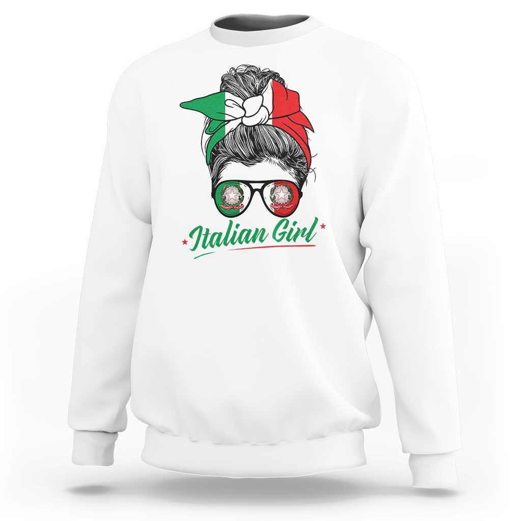 Proud Italian Girl Patriotic Italy Flag Messy Bun Sweatshirt