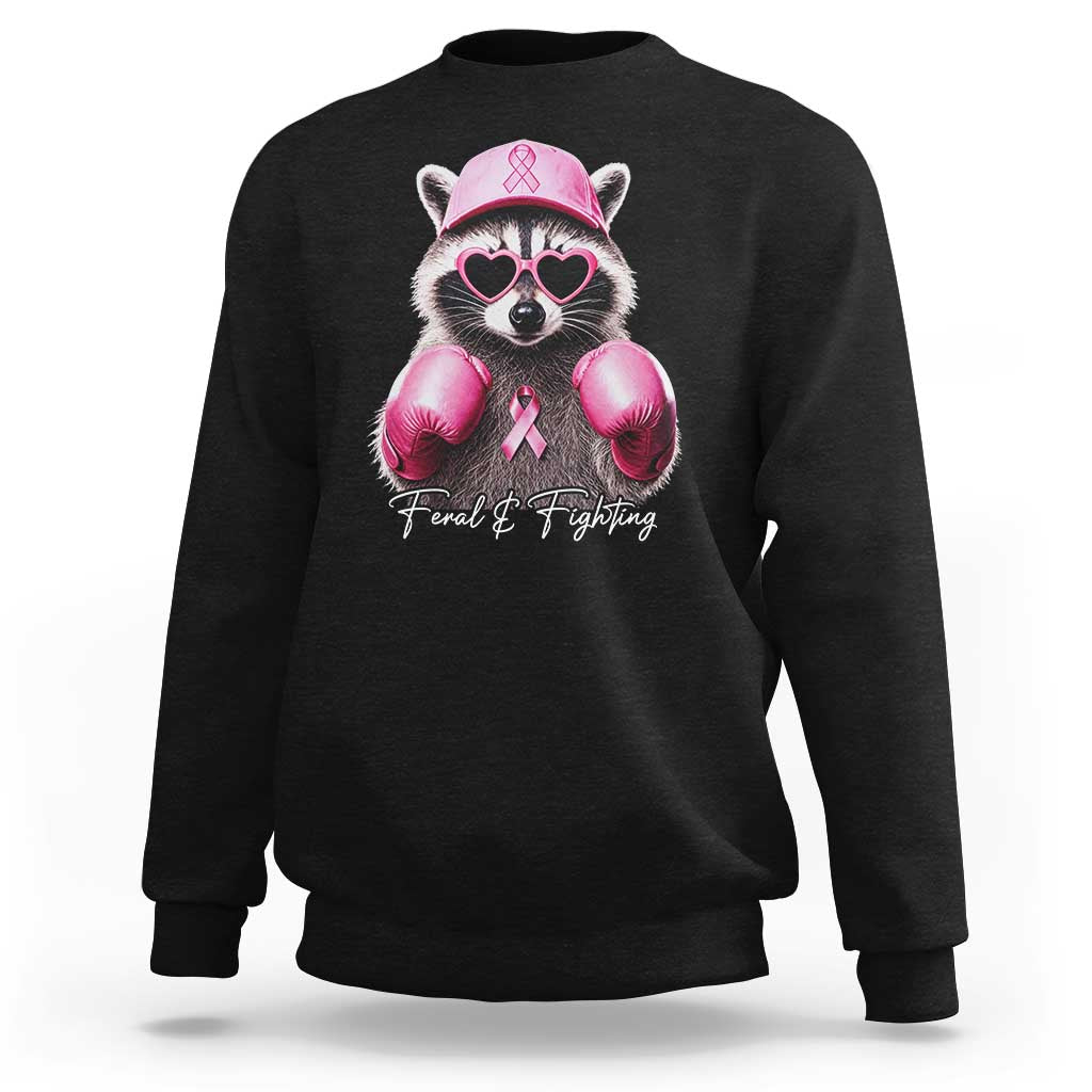 Raccoon Breast Cancer Awareness Sweatshirt Feral And Fighting Pink Boxing