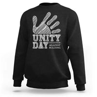 Black Unity Day anti-bullying sweatshirt, front view with hand and slogan graphic