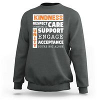 Charcoal anti-bullying sweatshirt with Kindness Respect Support text graphic on back