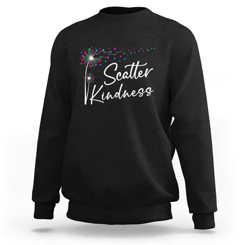 Black sweatshirt with Scatter Kindness dandelion heart graphic on chest