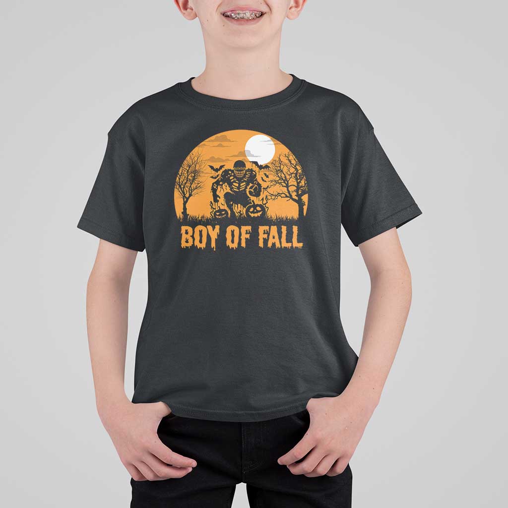 Funny Halloween Football T Shirt For Kid Boy Of Fall American Football Player Zombie Pumpkin Bat - Wonder Print Shop