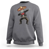Dark heather sweatshirt with dabbing skeleton mariachi graphic on front