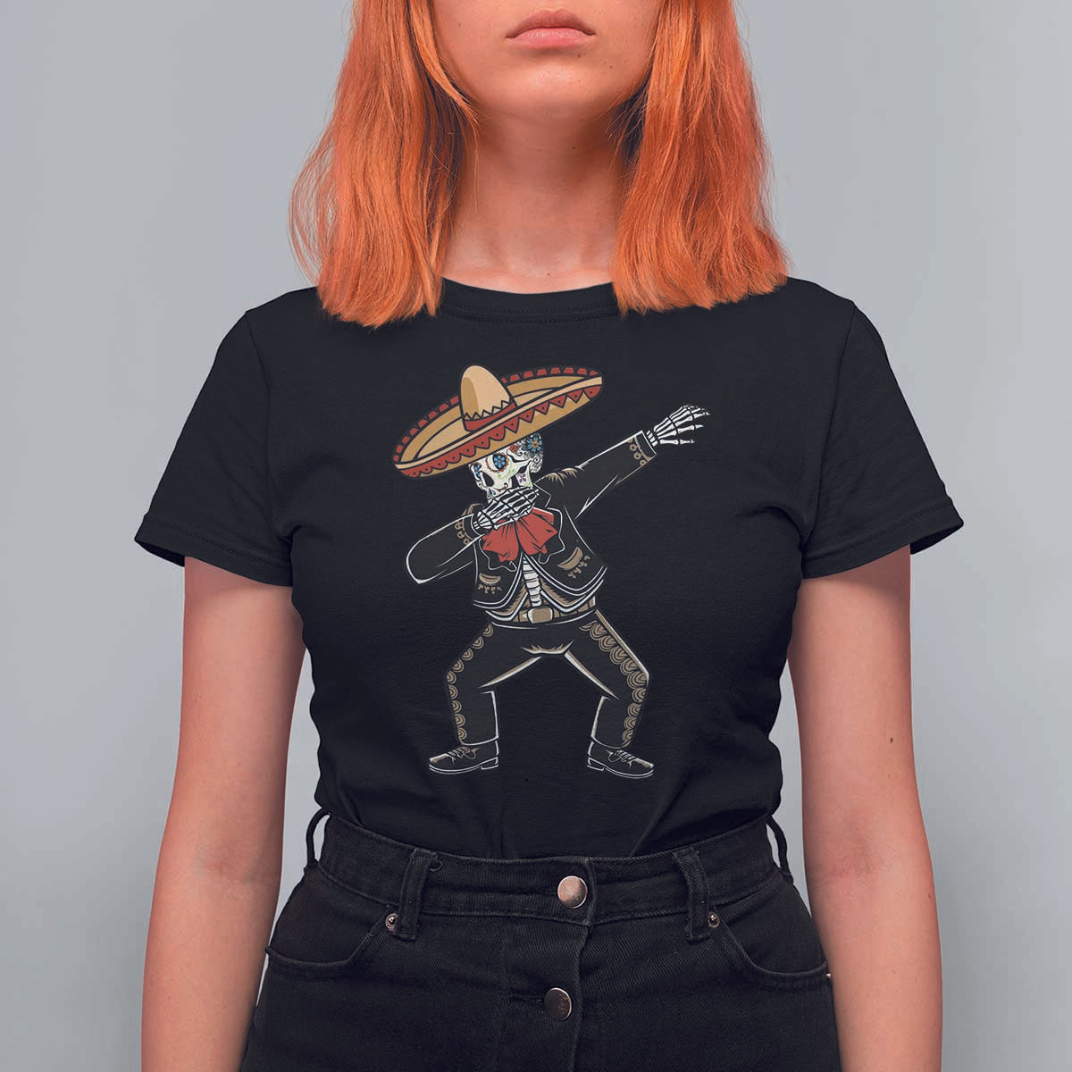 Day Of The Dead T Shirt For Women Dabbing Sugar Skull Skeleton Mariachi