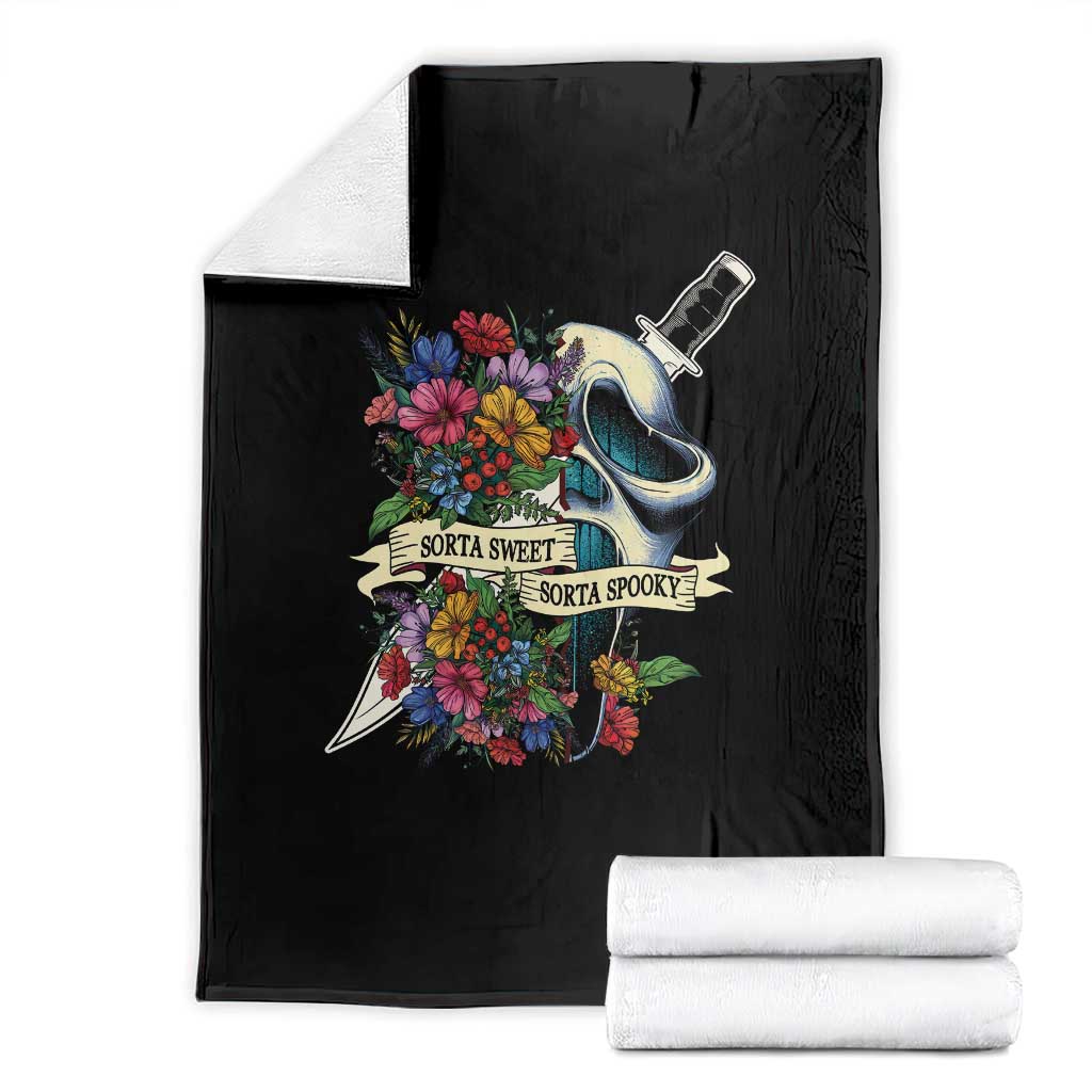 Funny Halloween Throw Blanket Sorta Sweet Sorta Spooky Ghost Flower Knife Murderer - Wonder Print Shop