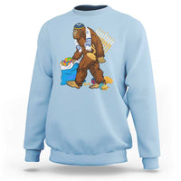 Men's crewneck sweatshirt in light blue with Hanukkah Bigfoot menorah graphic