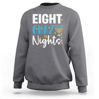 Charcoal men's Hanukkah sweatshirt with 'Eight! Crazy Nights' menorah graphic