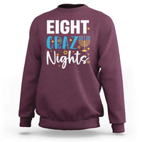 Maroon men's Hanukkah sweatshirt with 'Eight! Crazy Nights' menorah graphic