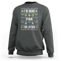 Men's dark heather Hanukkah sweatshirt with front 'latkes' menorah graphic