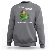 Charcoal gray holiday sweatshirt with 'It's Fine' text and 2024 dumpster fire graphic