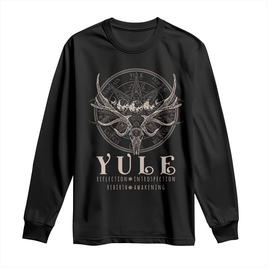 Black long-sleeve shirt with skull-and-antlers emblem and YULE front graphic