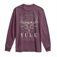 Maroon long-sleeve shirt with skull-and-antlers emblem and YULE front graphic