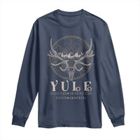 Navy long-sleeve shirt with skull-and-antlers emblem and YULE front graphic