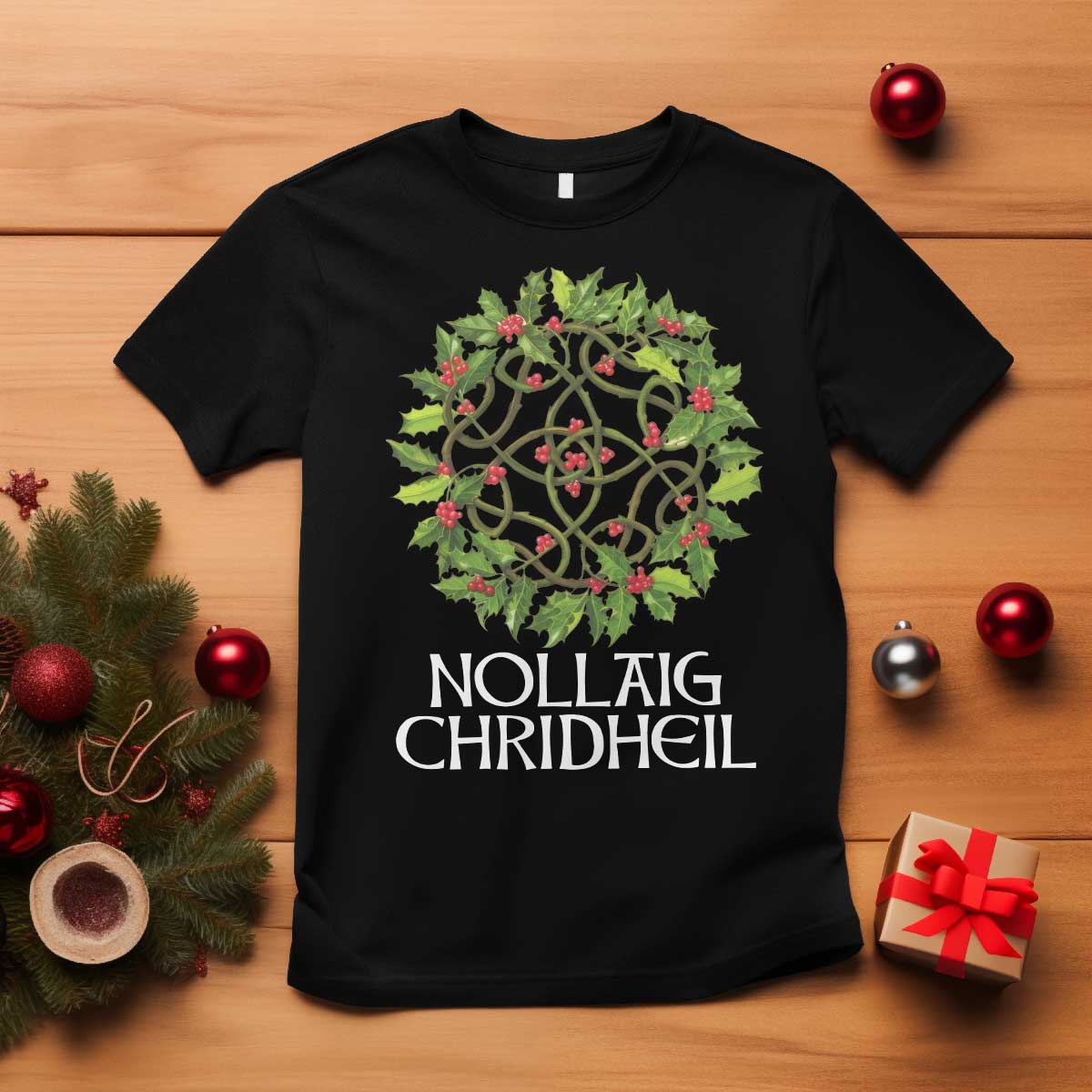 Scottish Merry Christmas T Shirt Nollaig Chridhel Celtic Xmas Mistletoe - Wonder Print Shop