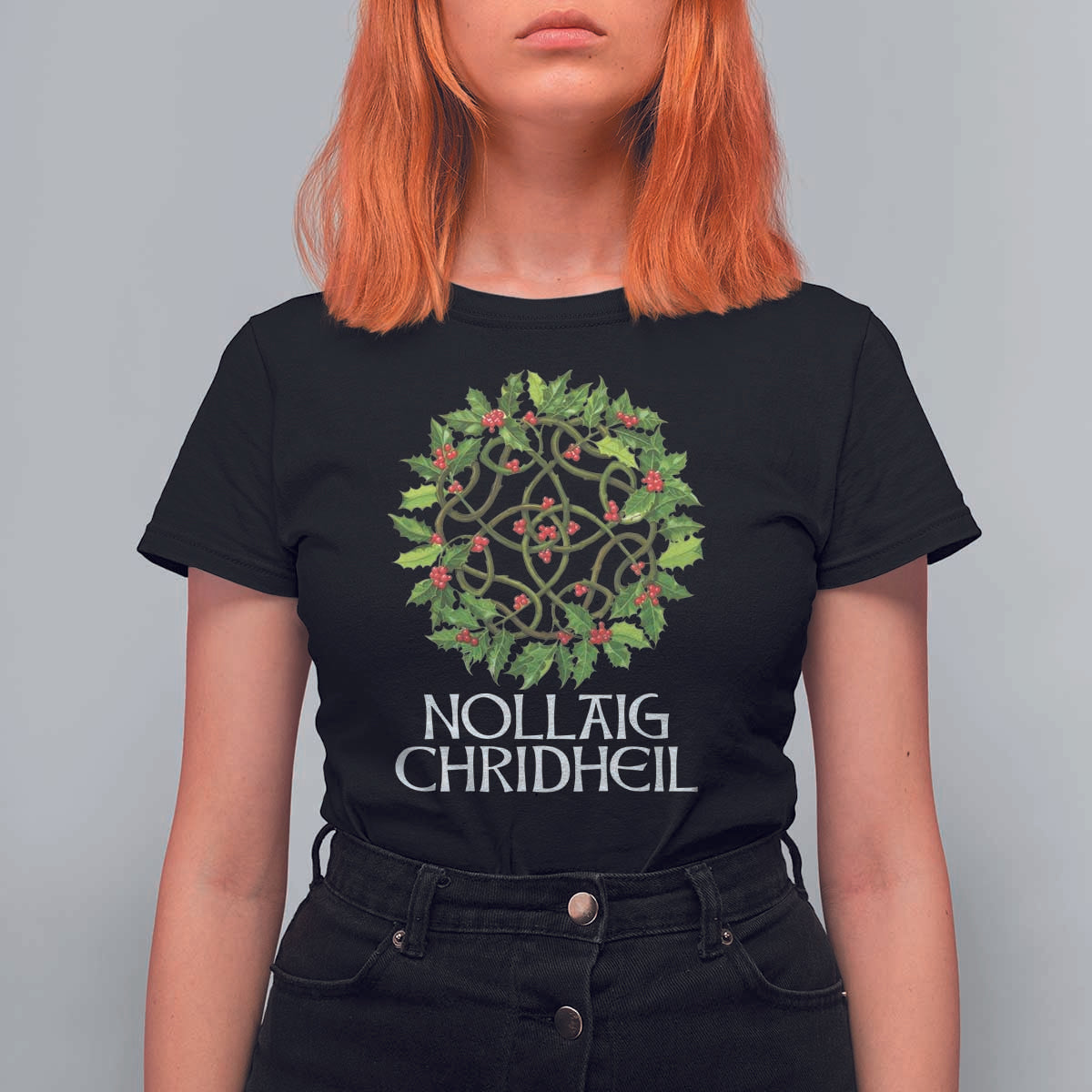 Scottish Merry Christmas T Shirt For Women Nollaig Chridhel Celtic Xmas Mistletoe - Wonder Print Shop