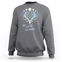 Charcoal gray crewneck sweatshirt with winter deer antler graphic on the back