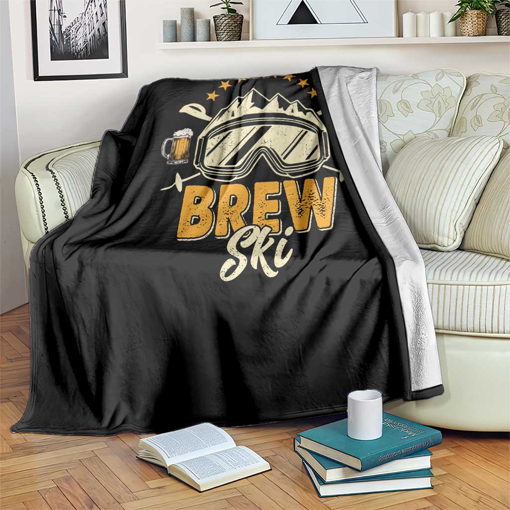 Brewski Skiing Beer Throw Blanket Funny Skiing Skier Ski Vacation - Wonder Print Shop
