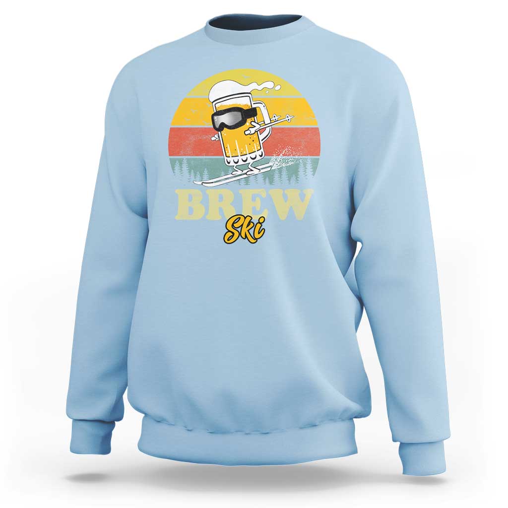Brewski Skiing Beer Sweatshirt Funny Skiing Skier Ski Vacation Retro Sunset - Wonder Print Shop