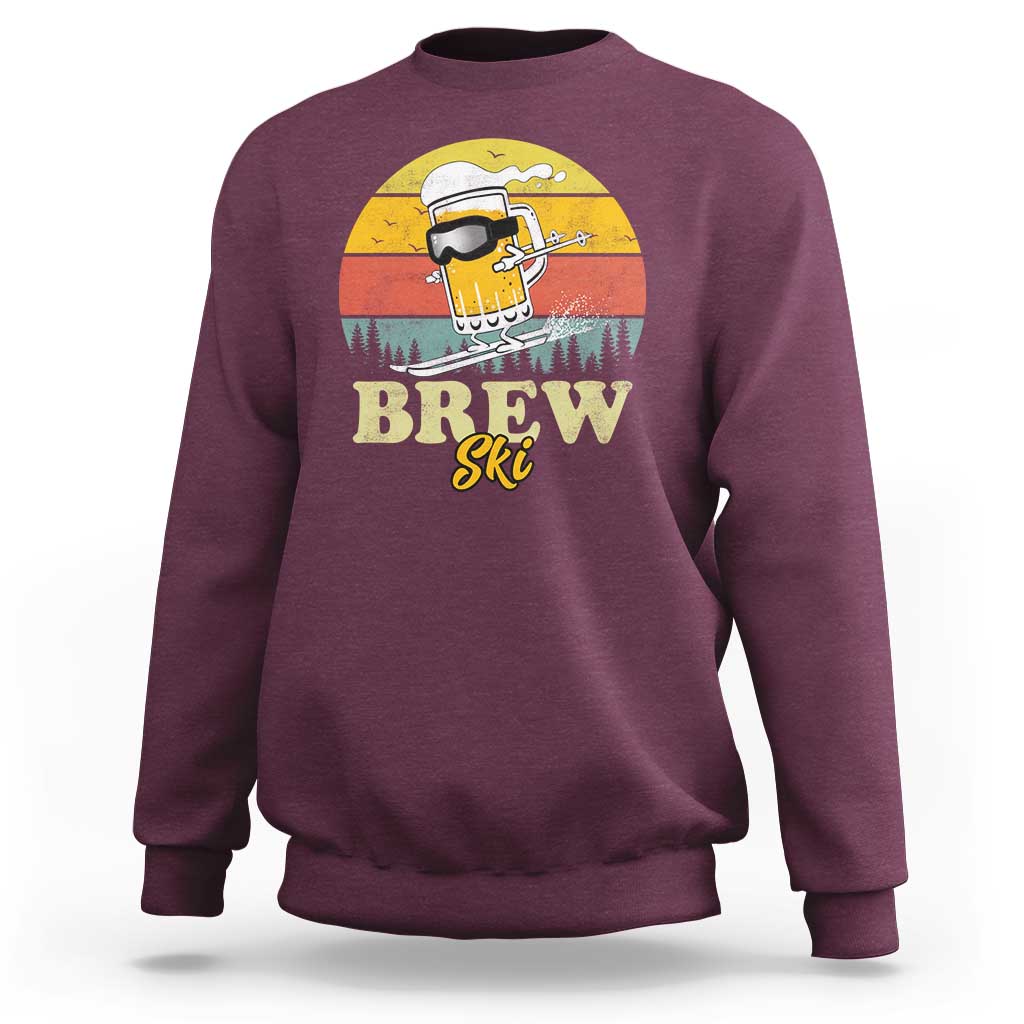 Brewski Skiing Beer Sweatshirt Funny Skiing Skier Ski Vacation Retro Sunset - Wonder Print Shop