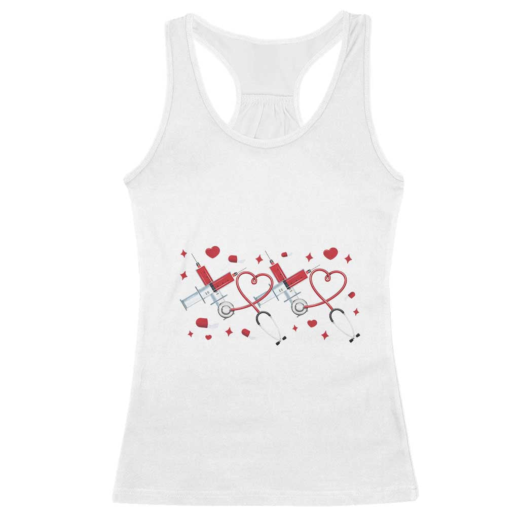 Funny Valentine's Day Nurse Doctor Racerback Tank Top Heart Stethoscope