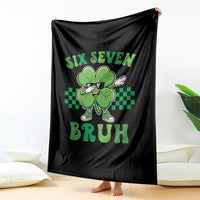 Funny 67 St Patricks Day Throw Blanket Six Seven Bruh Dabbing Shamrock