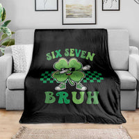 Funny 67 St Patricks Day Throw Blanket Six Seven Bruh Dabbing Shamrock